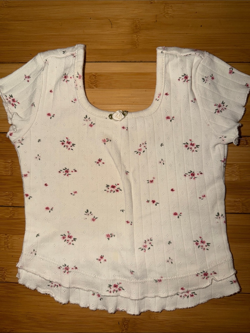 White Floral Ruffled Short Sleeve Top